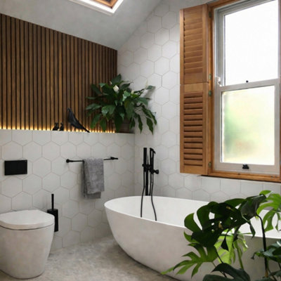 B&Q -  White Hexagon Porcelain Floor Wall Tile (L)21.5Cm X (W)25Cm Each Box 0.40Sqm