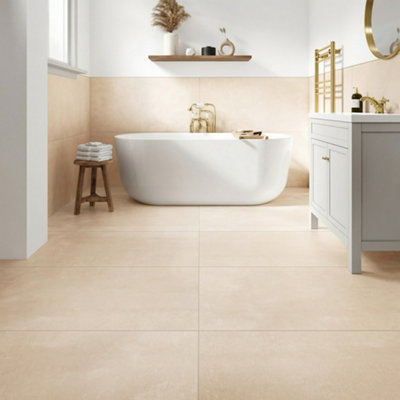 B&Q -  Beige Stone Effect Tiles Porcelain Matt Floor WallSample