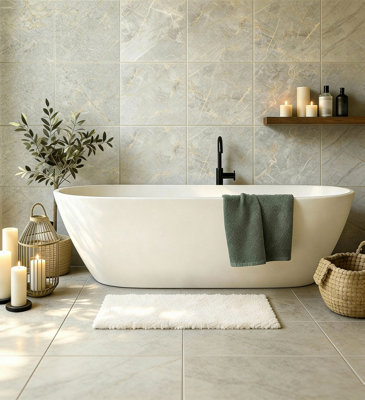 B&Q -  Green Stone Effect Tiles Porcelain Matt Floor WallSample