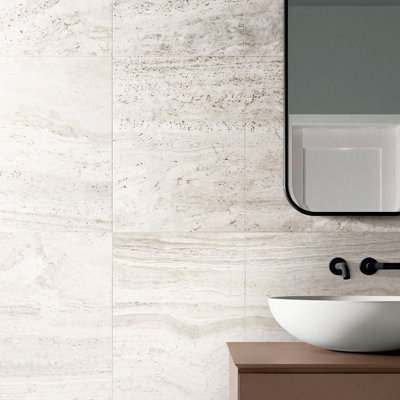 B&Q -  Beige Travertine Effect Tiles Porcelain Matt Floor WallSample