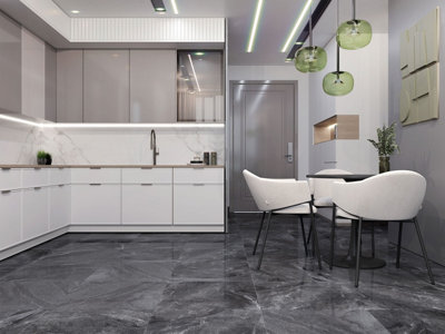 B&Q -  Black Porcelain Tiles- High Gloss Floor Wall 60Cm X 60Cm Each Box 1.08Sqm (3Tiles)