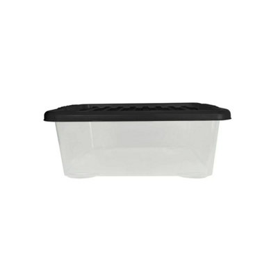 28L Plastic Storage Boxes With Black Lids Durable Clear Stackable Organisers For HomeOffice from B&Q