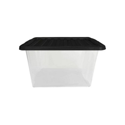 30L Plastic Storage Boxes With Black Lids Stackable & Clear For HomeOfficeGarage from B&Q