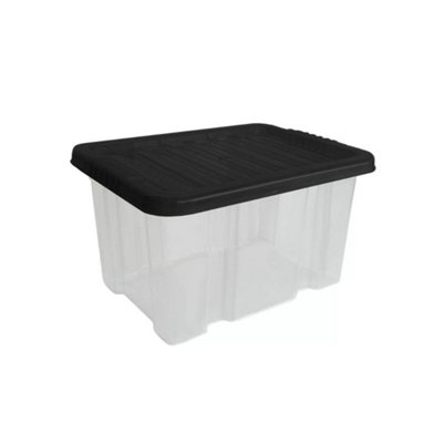 10X 24L Plastic Storage Boxes With Secure Black Lids Durable Stackable Storage Solution For HomeOffice & Garage Pack Of 10 from B&Q