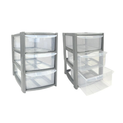 3 Drawer Mini Silver Plastic Tower Storage CompactStylish & Functional Organizer For DesktopHomeOfficeOr School from B&Q