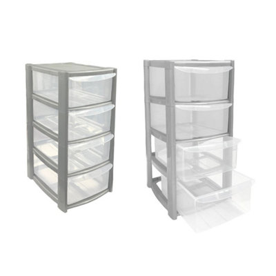 4 Drawer Mini Silver Plastic Tower Storage CompactDurable & Versatile Organizer For HomeOfficeOr School from B&Q