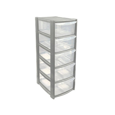 5 Drawer Mini Silverplastic Tower Storage CompactDurable & Stylish Desktop Organizer For HomeOfficeOr School from B&Q