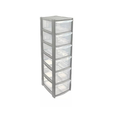 6 Drawer Mini Silver Plastic Tower Storage CompactDurable & Stylish Desktop Organizer For HomeOfficeOr School from B&Q
