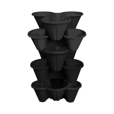 Set Of 6 Black Strawberry Planter Pots DurableStackableAnd Space Saving Vertical Garden Planters from B&Q