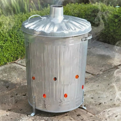 1001 90L Galvanised Incinerator Bin Heavy-Duty Metal Garden Waste Burner from B&Q