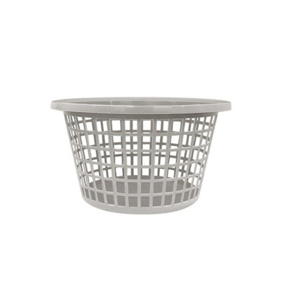 B&Q Taupe Round Plastic Laundry Basket Stylish & Durable Clothes Hamper With Handles