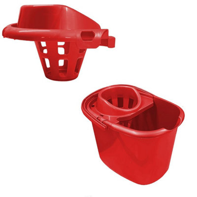  - Red 15L Plastic Mop Bucket With Wringer  Heavy-Duty Cleaning Bucket For Home & Commercial Floor Cleaning