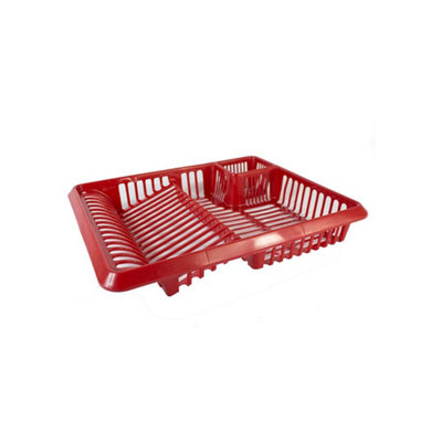 - Red Plastic Kitchen Dish Drainer Large Capacity Dish Rack With PlateCup And Cutlery Holder DurableStylish