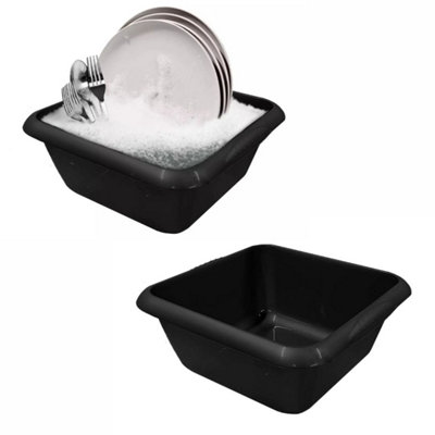  - Graphite 11 Litre Square Washing Up Bowl Plastic Kitchen Basin Sink Dish Cutlery Tidy