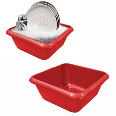  - Red 11 Litre Square Washing Up Bowl Plastic Kitchen Basin Sink Dish Cutlery Tidy