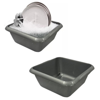  - Silver 11 Litre Square Washing Up Bowl Plastic Kitchen Basin Sink Dish Cutlery Tidy