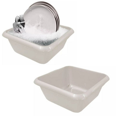  - Taupe 11 Litre Square Washing Up Bowl Plastic Kitchen Basin Sink Dish Cutlery Tidy