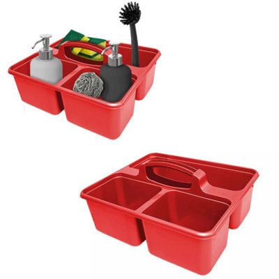 Red Medium Cleaning Caddy Plastic Basket Tote Tidy Tray Handle Carry All Organiser from B&Q