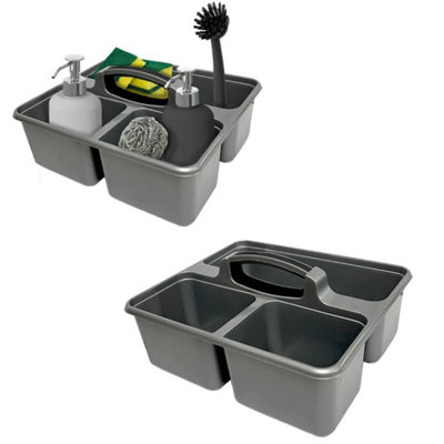 Silver Medium Cleaning Caddy Plastic Basket Tote Tidy Tray Handle Carry All Organiser from B&Q