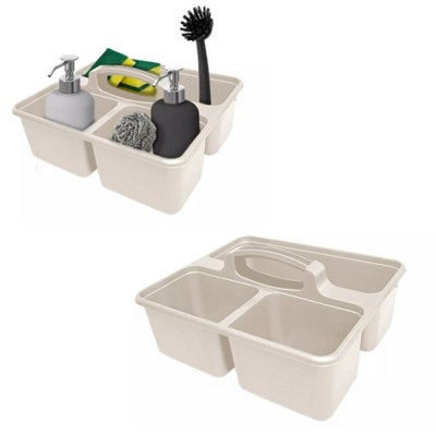 Taupe Medium Cleaning Caddy Plastic Basket Tote Tidy Tray Handle Carry All Organiser from B&Q