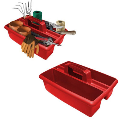 Red Large Cleaning Caddy Plastic Basket Tote Tidy Tray Handle Carry All Organiser from B&Q