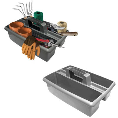 Silver Large Cleaning Caddy Plastic Basket Tote Tidy Tray Handle Carry All Organiser from B&Q