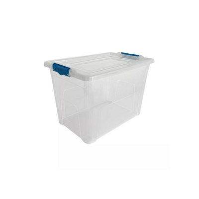 Set Of 10 80L Clear Plastic Storage Boxes With Blue Clip Lids  DurableExtra Large & Stackable Storage Solution from B&Q