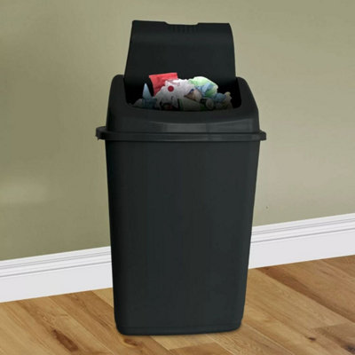  - Black 50L Plastic Swing Top Dust Bin StylishDurableAnd Space-Saving Waste Bin For HomeKitchenAnd Office
