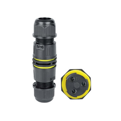  - Domira Ip68 Waterproof Outdoor Cable Connector 3 Pin Inline Electrical Connector 400V 25A Black For 7-10mm Cable