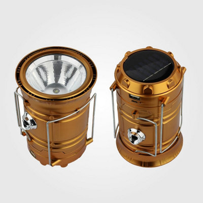 Domira Solar And Usb Rechargeable Camping Lantern Led Portable Solar Powered Light Torch For Hiking Outdoor Camp Golden from B&Q