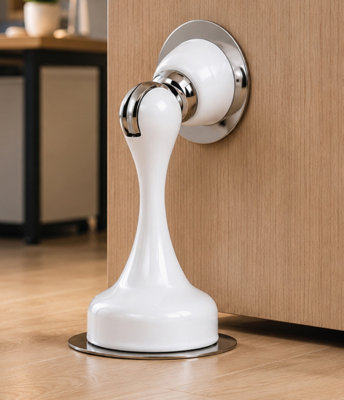  - Domira White Magnetic Door Stop No-Drill Adhesive Door Stopper For Skirting Boards