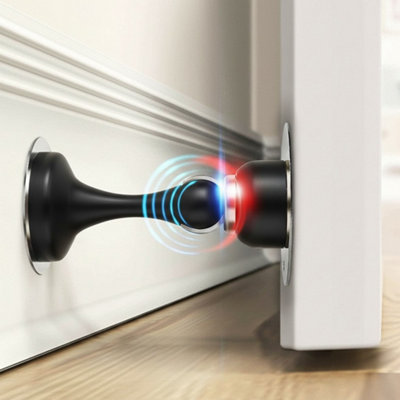 Domira Black Magnetic Door Stop Heavy Duty Anti-Slam Door Stopper (No Drill) from B&Q