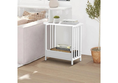 Hygrad Built to Survive 2 Tier Narrow Wooden Bedside Sofa End Side Oval Top Table For Living Bed Room Furniture In White from B&Q