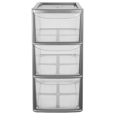 HEATON WHOLESALE 1 X 3 Drawers Multipurpose Home Office Plastic Silver Frame Modular Storage Tower Unit