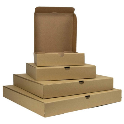 HEATON WHOLESALE 50 X 9" (9.5 X 9.5 X 1.5") Brown Slim Postage Pizza Takeaway Style Boxes Ideal For Restaurants & Takeaways from B&Q