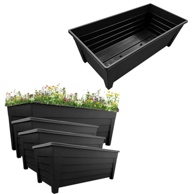 HEATON WHOLESALE 4 Large Black Grosvenor Trough Planter For HomeOfficeBalconiesGardensGreenhouses & Patios from B&Q