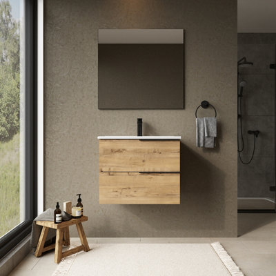Banyetti Celtic 600mm Wall Hung Bathroom Vanity Unit With Athena BasinOstippo Oak from B&Q