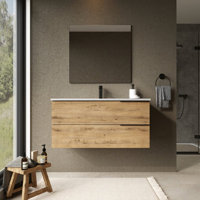 Banyetti Celtic 1000mm Wall Hung Basin Unit With Athena BasinOstippo Oak from B&Q