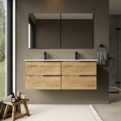 Banyetti Celtic 1200mm Wall Hung Basin Unit With Athena BasinOstippo Oak from B&Q
