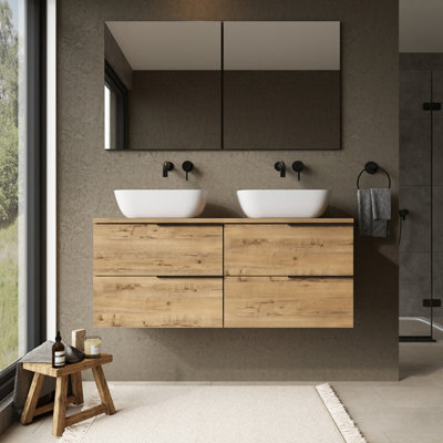 Banyetti Celtic 1200mm Wall Hung Basin Unit With Matching WorktopOstippo Oak from B&Q