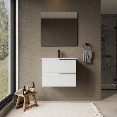 Banyetti Celtic 600mm Wall Hung Bathroom Vanity Unit With Athena BasinGloss White from B&Q