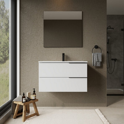 Banyetti Celtic 800mm Wall Hung Bathroom Vanity Unit With Lira BasinGloss White from B&Q