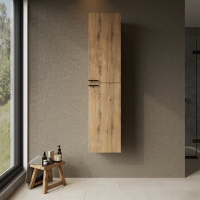 Banyetti Celtic 1500mm Wall Hung Tall Cabinet With Matt Black HandlesOstippo Oak from B&Q