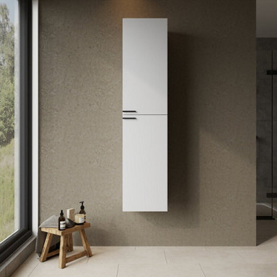 Banyetti Celtic 1500mm Wall Hung Tall Cabinet With Matt Black HandlesGloss White from B&Q