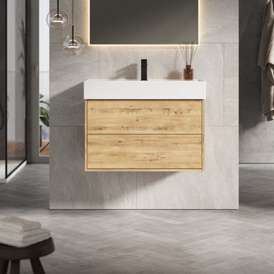 Banyetti Venti 800mm Wall Hung Vanity Unit With Veneto 1 Tap Hole BasinOstippo Oak from B&Q