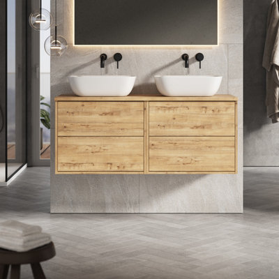 Banyetti Venti 1200mm Wall Hung Vanity Unit With Matching WorktopOstippo Oak from B&Q
