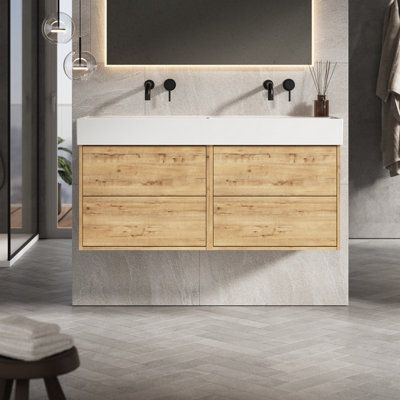 Banyetti Venti 1200mm Wall Hung Vanity Unit With Veneto 0 Tap Hole BasinOstippo Oak from B&Q