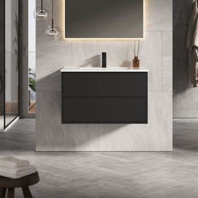 Banyetti Venti 800mm Wall Hung Vanity Unit With Lira BasinMatt Black from B&Q