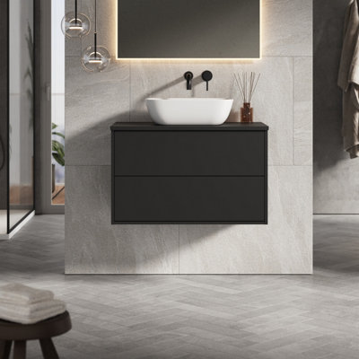 Banyetti Venti 800mm Wall Hung Vanity Unit With Matching WorktopMatt Black from B&Q