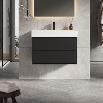 Banyetti Venti 800mm Wall Hung Vanity Unit With Veneto 1 Tap Hole BasinMatt Black from B&Q